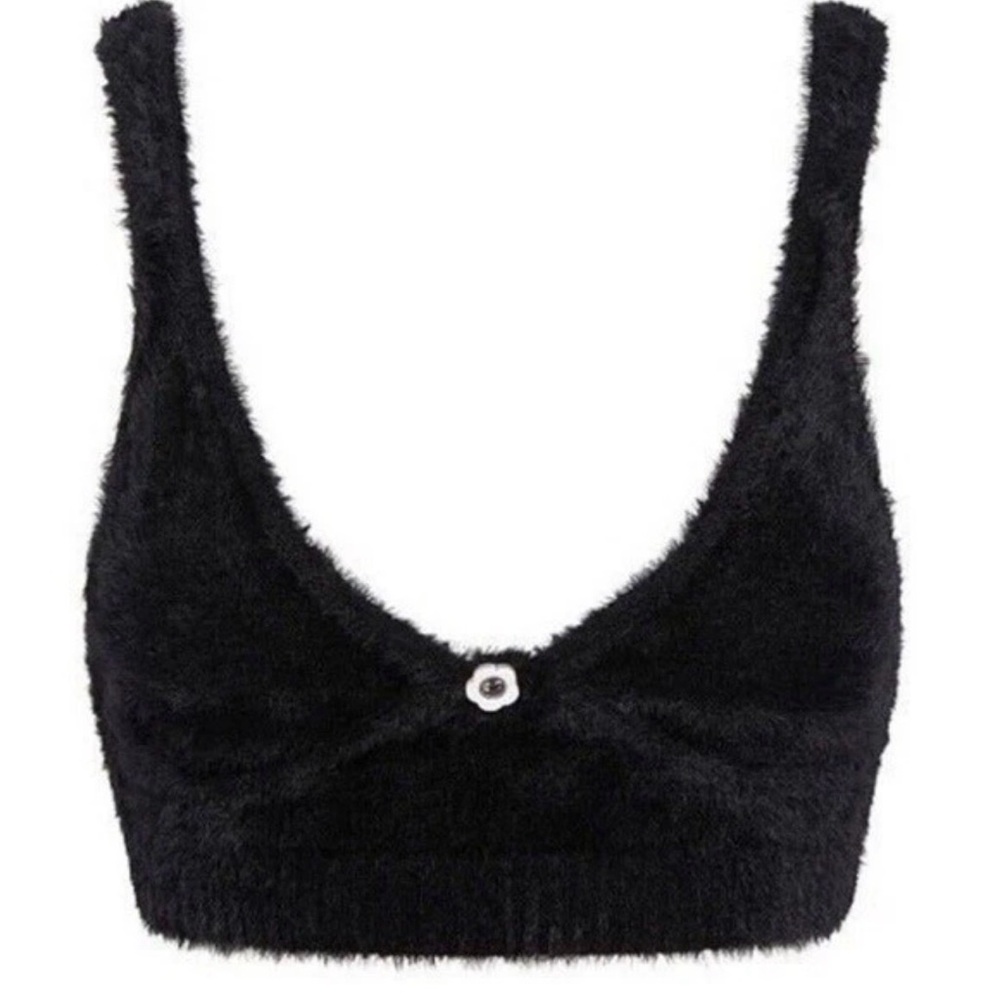 For Love & Lemons Black Fuzzy Bralette Crop Top NWT Size L
